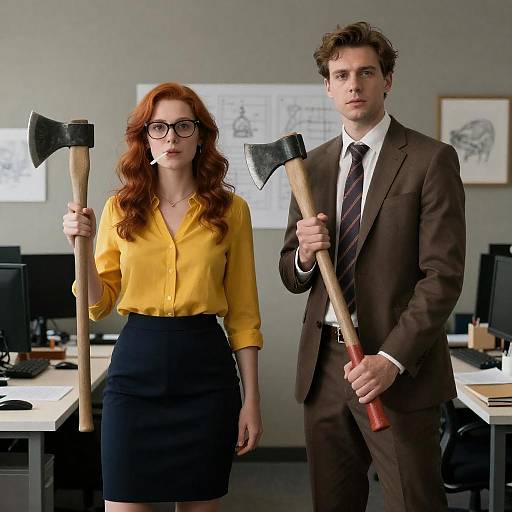 Dynamic Office Duo with Axes
