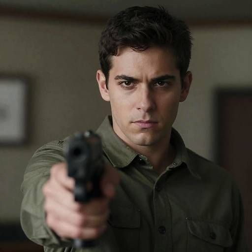 Serious Young Man with Handgun Portrait