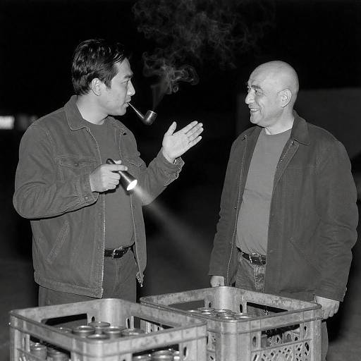 Two Men Talking Outdoors at Night