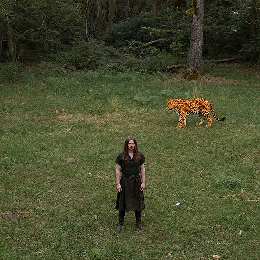 Druid Beastmaster with Fire Leopard in Magical Forest