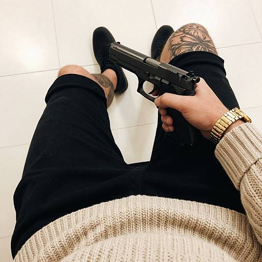 Detailed Tattooed Legs with Handgun