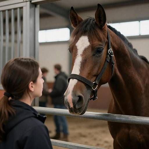 Brown Horse and Woman in Stable