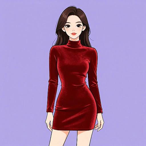 Elegant Woman in Red Velvet Dress