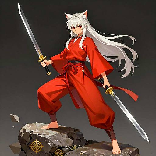 Anime Female Warrior in Intense Stance