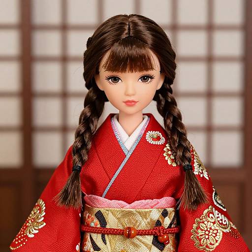 Asian Doll in Red Kimono