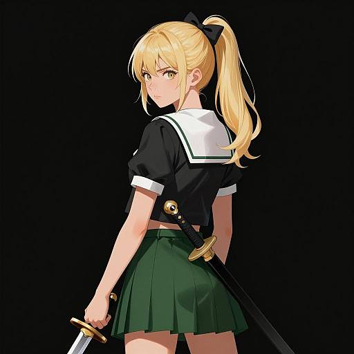 Blonde Schoolgirl Warrior Illustration