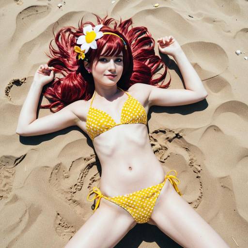 Cosplay Woman in Yellow Bikini on Sand