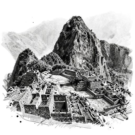 Abstract Black-and-White Machu Picchu Sketch