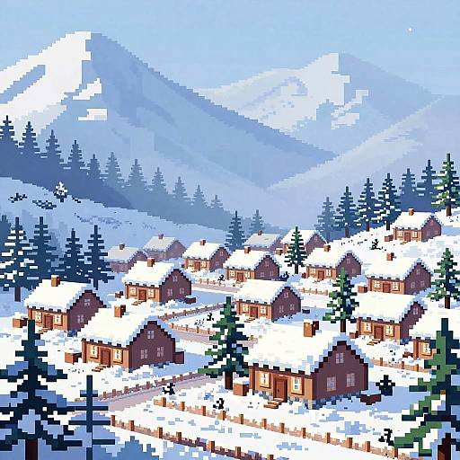 Serene Winter Pixel Art Village