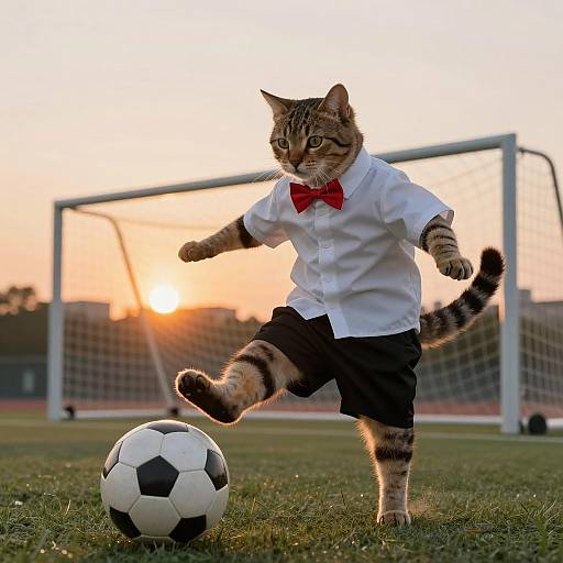 Playful Tabby Cat Soccer Scene