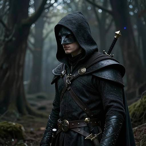 Medieval Hooded Assassin in Forest