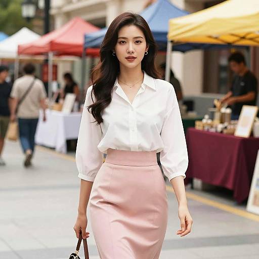 Vintage Style Pear-Shaped Woman at Market