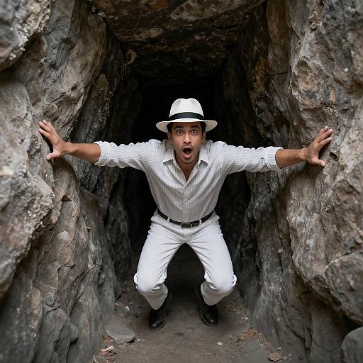 Surprised Man Falling Through Tunnel