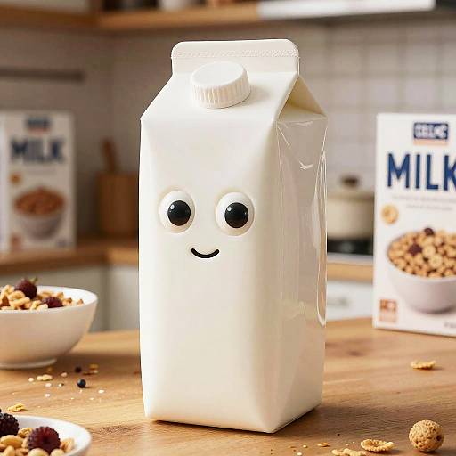 Realistic Anthropomorphic Milk Carton