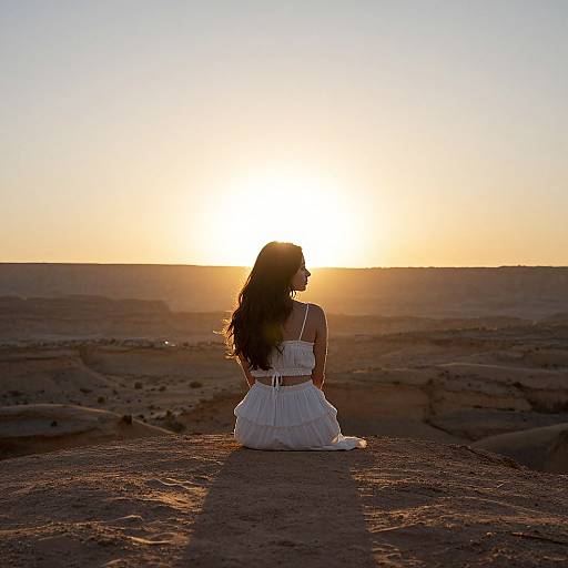Woman Embracing Desert Sunset Serenity