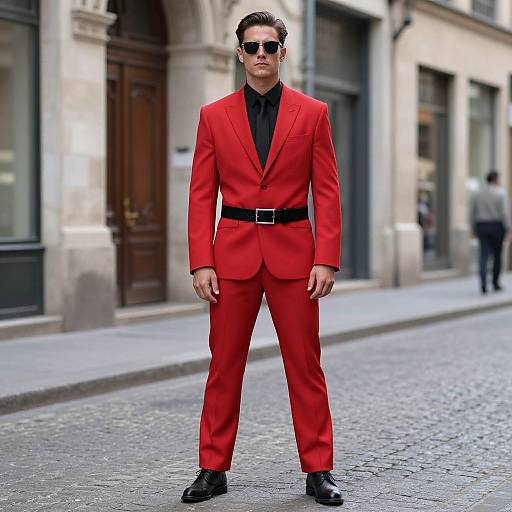 Man in Red Baron Outfit on Street