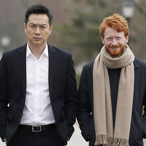 Two men walking outdoors