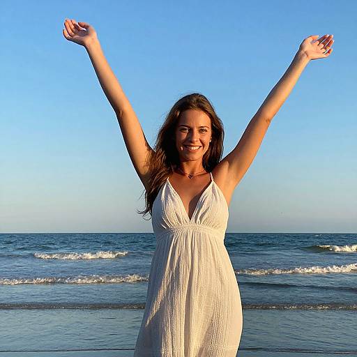 Joyful Woman at Beach Sunset