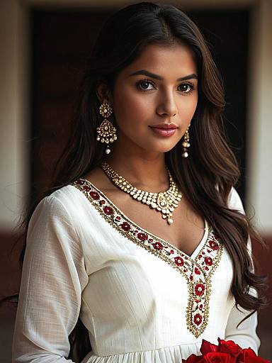Elegant White Anarkali Suit Portrait