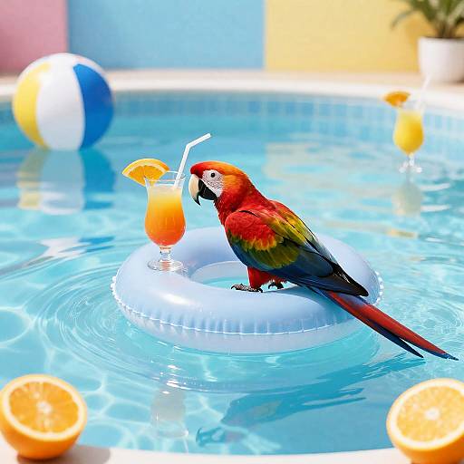 Fiery Crimson Parrot on Swim Ring