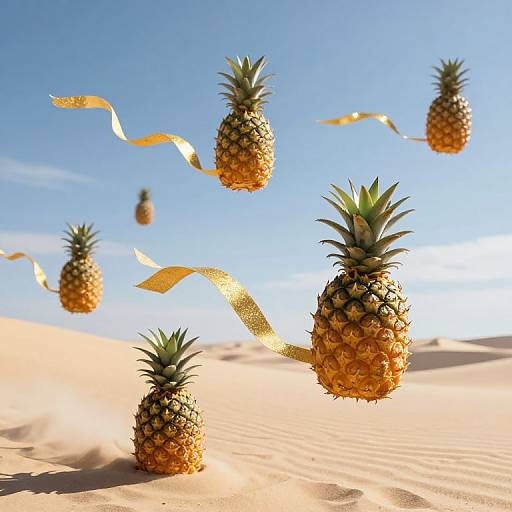 Surreal Parachuting Pineapples in Sand Sky
