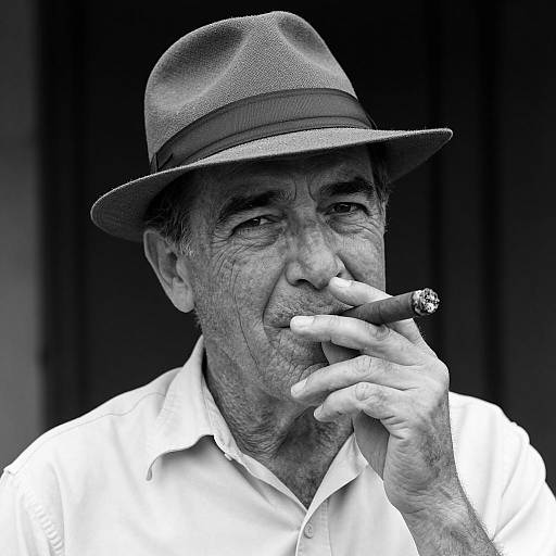 Middle-aged man smoking cigar in fedora