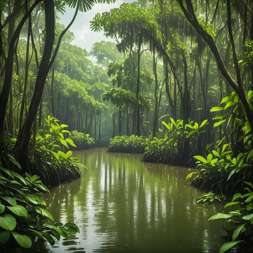 Serene Mangrove Swamp Under Midday Sun