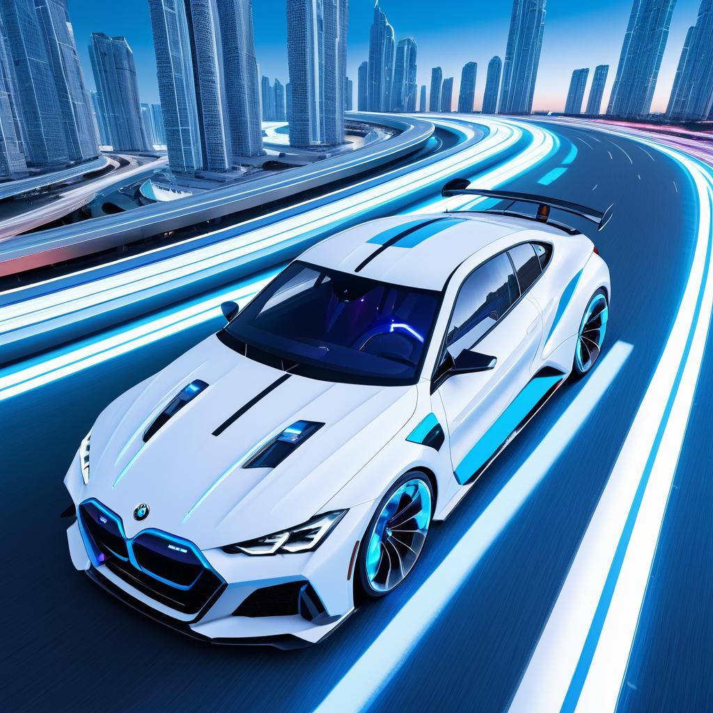 Futuristic BMW Racing Through Neon City