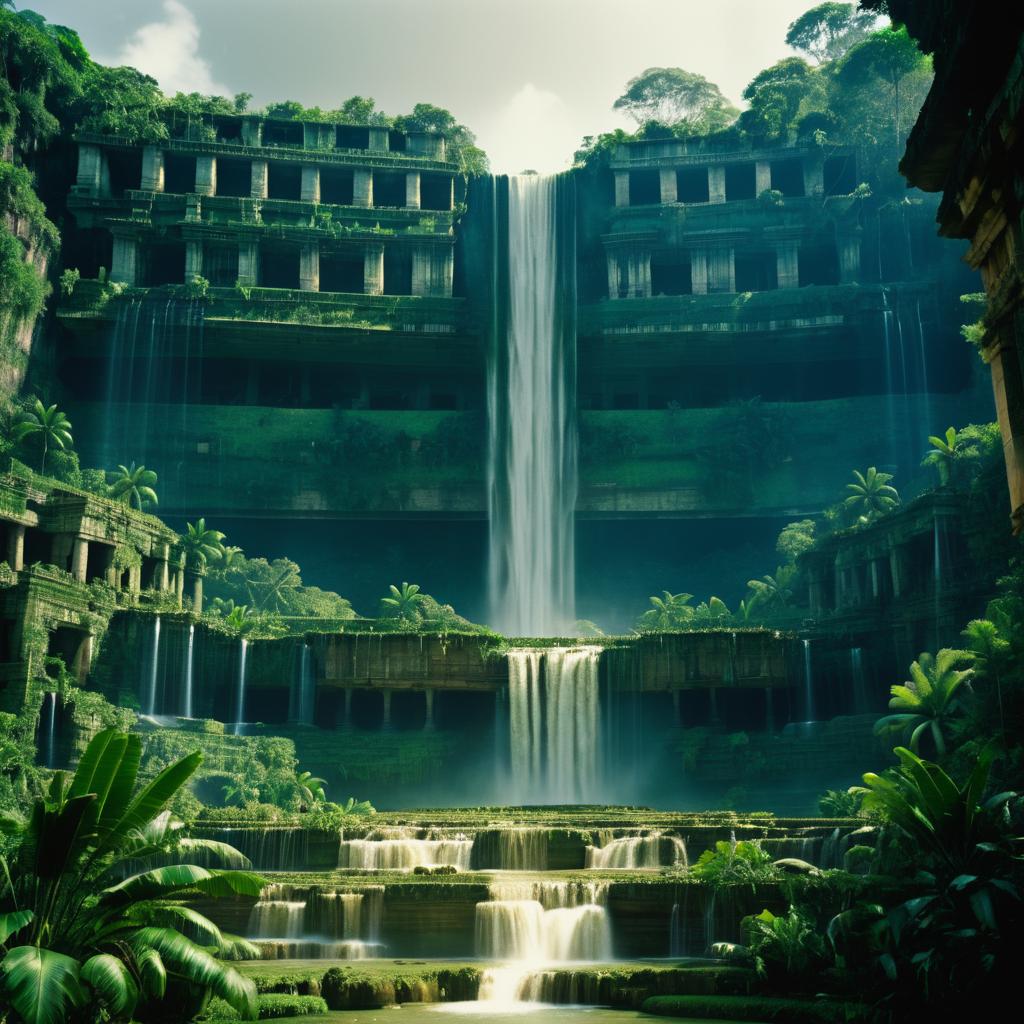 Majestic Waterfall in an Ancient Mayan City