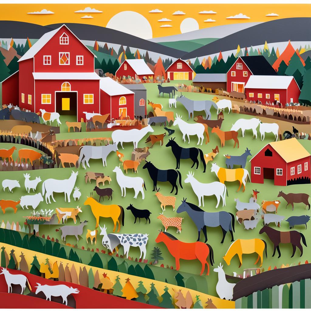 Vibrant Farm Festival Paper Cut Collage