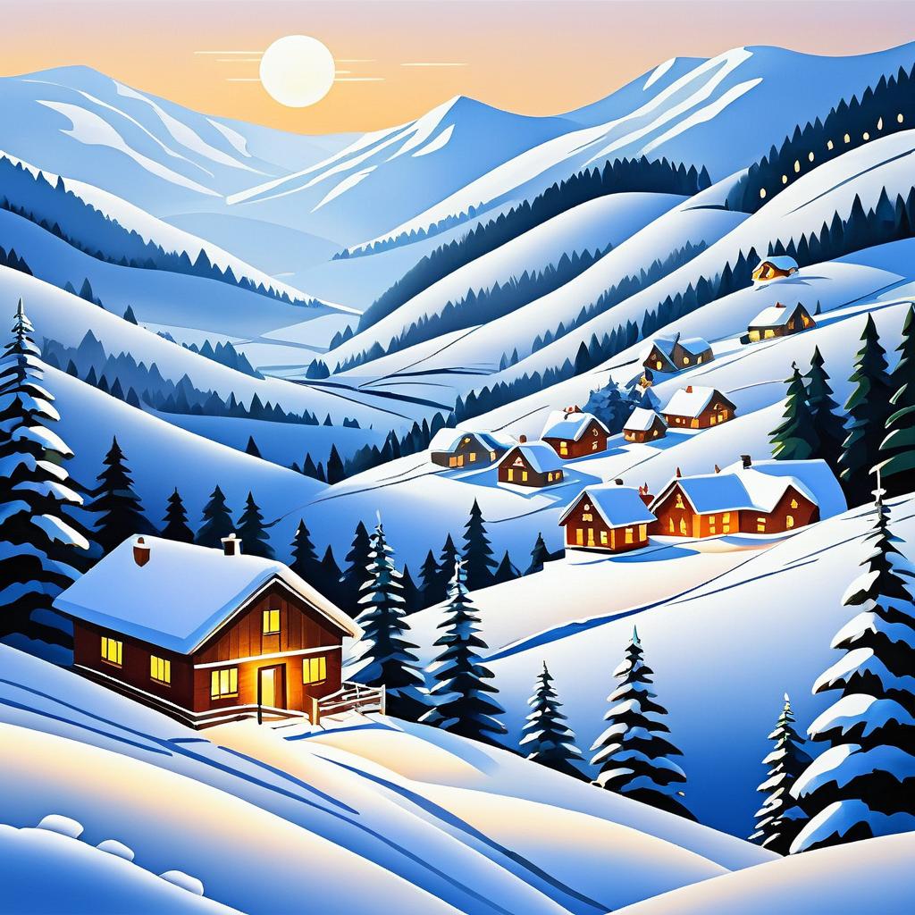 Festive Snowy Hills Christmas Landscape Art