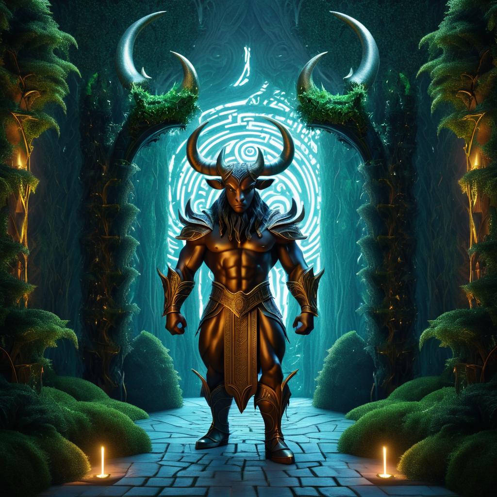 Majestic Minotaur in a Labyrinthine Maze