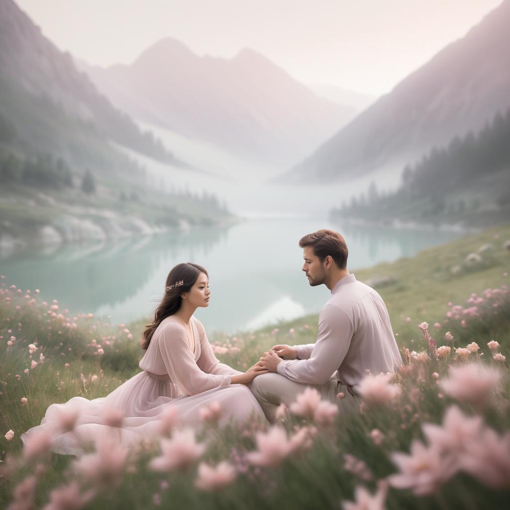 Ethereal Couple in Mountain Landscape