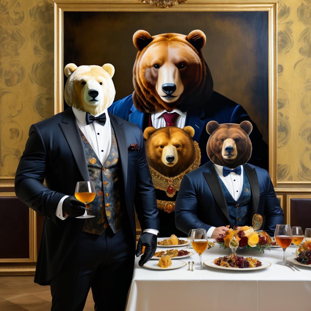 Bear Dressed as Aristocrat at Banquet