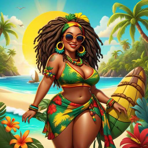 Curvy Rastafarian Island Girl Pin-Up Art