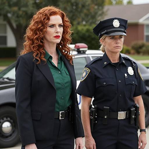Two Women Police Officers in Suburban Setting