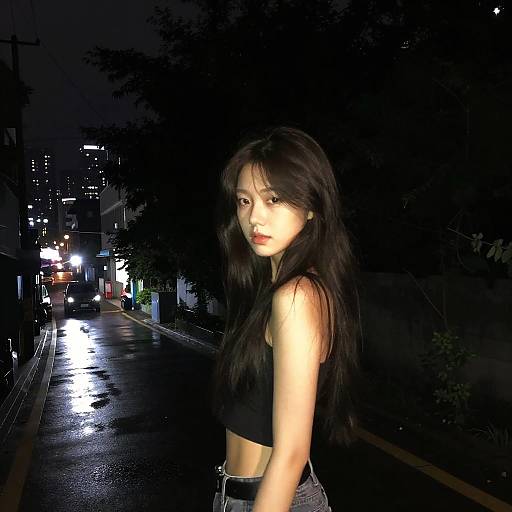 Dramatic Night Scene with Korean Girl