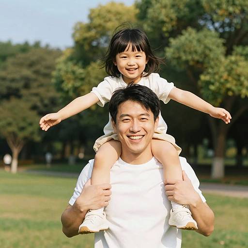 Joyful Father Carrying Daughter in Park