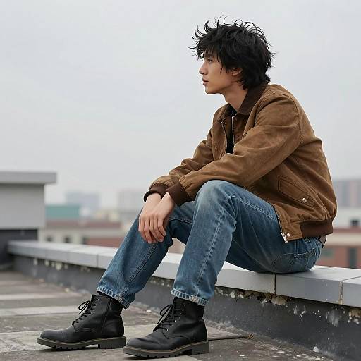 Rooftop Contemplation: Profile of a Man