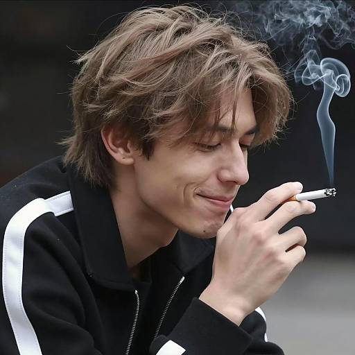 Close-Up of Smirking Man Smoking