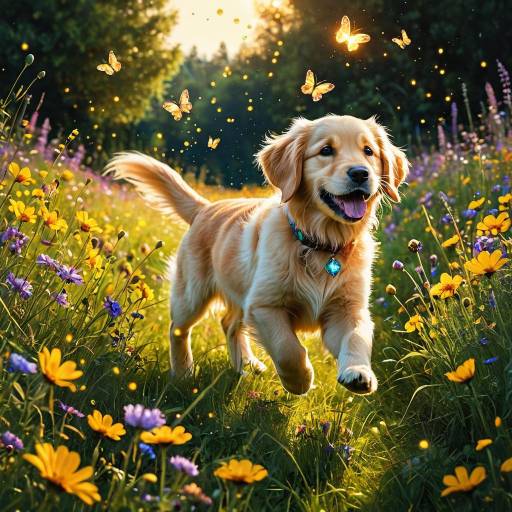 Whimsical Golden Retriever in Meadow Whimsical Golden Retriever in Meadow