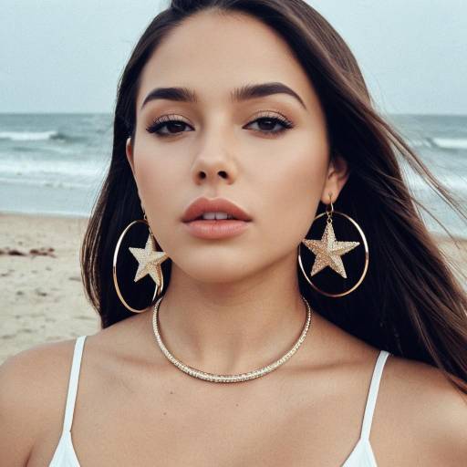 Young Woman with Star Earrings at the Beach