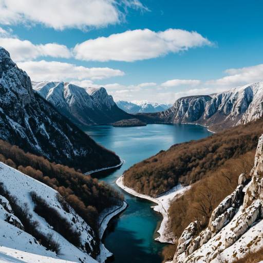 Snow-Capped Mountains and Lake in Plitvice Lakes National Park