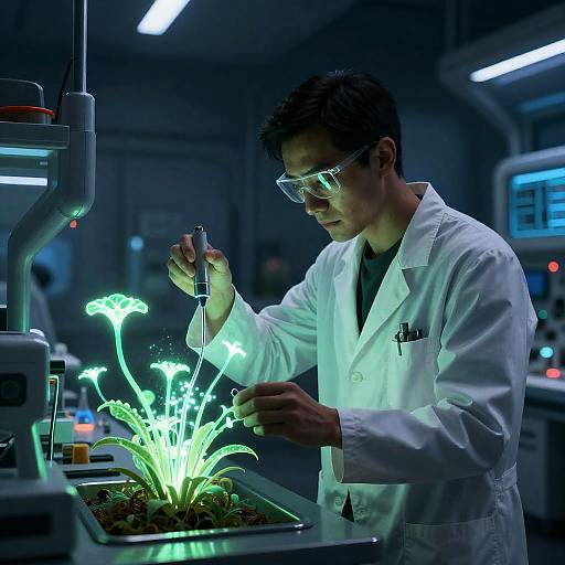 Cinematic Neo-noir Bioluminescent Lab Scientist