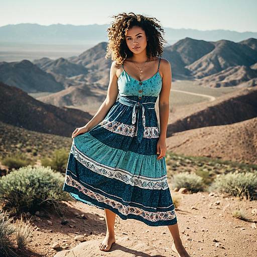 Bohemian Woman in Colorful Midi Dress