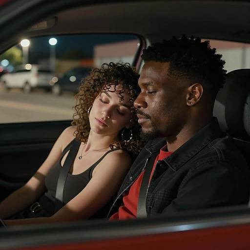 Couple Sitting Together in Car at Night
