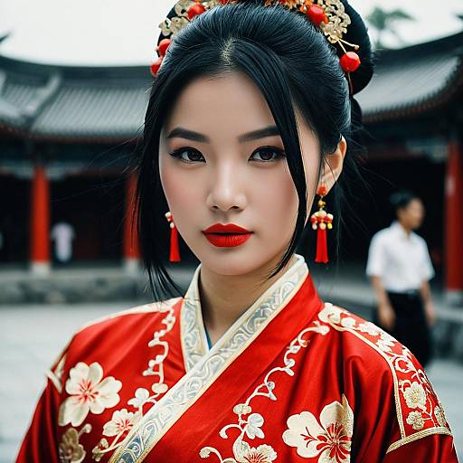 Elegant Chinese Costume with Blurred Background