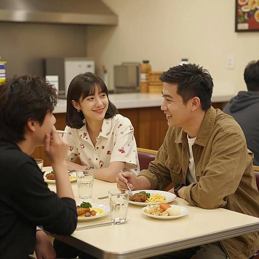 Friends enjoying meal at diner table