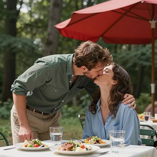 Romantic Outdoor Kiss in Nature