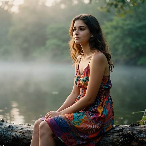 Misty Forest Pond Portrait in Sundress